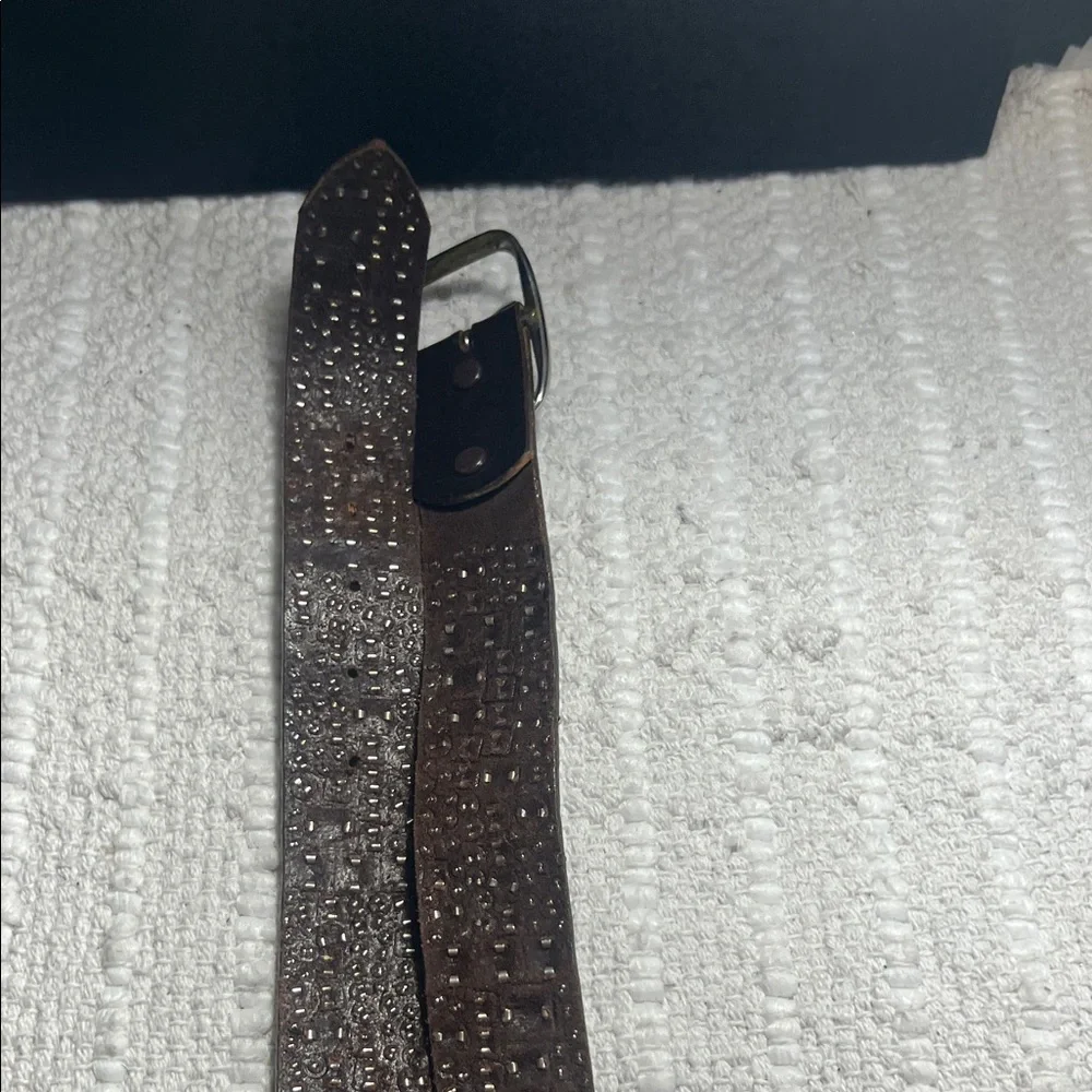 B-Low The Belt Size 32 Brown Leather Mixed Metal Studded Pyramid Rocker Belt